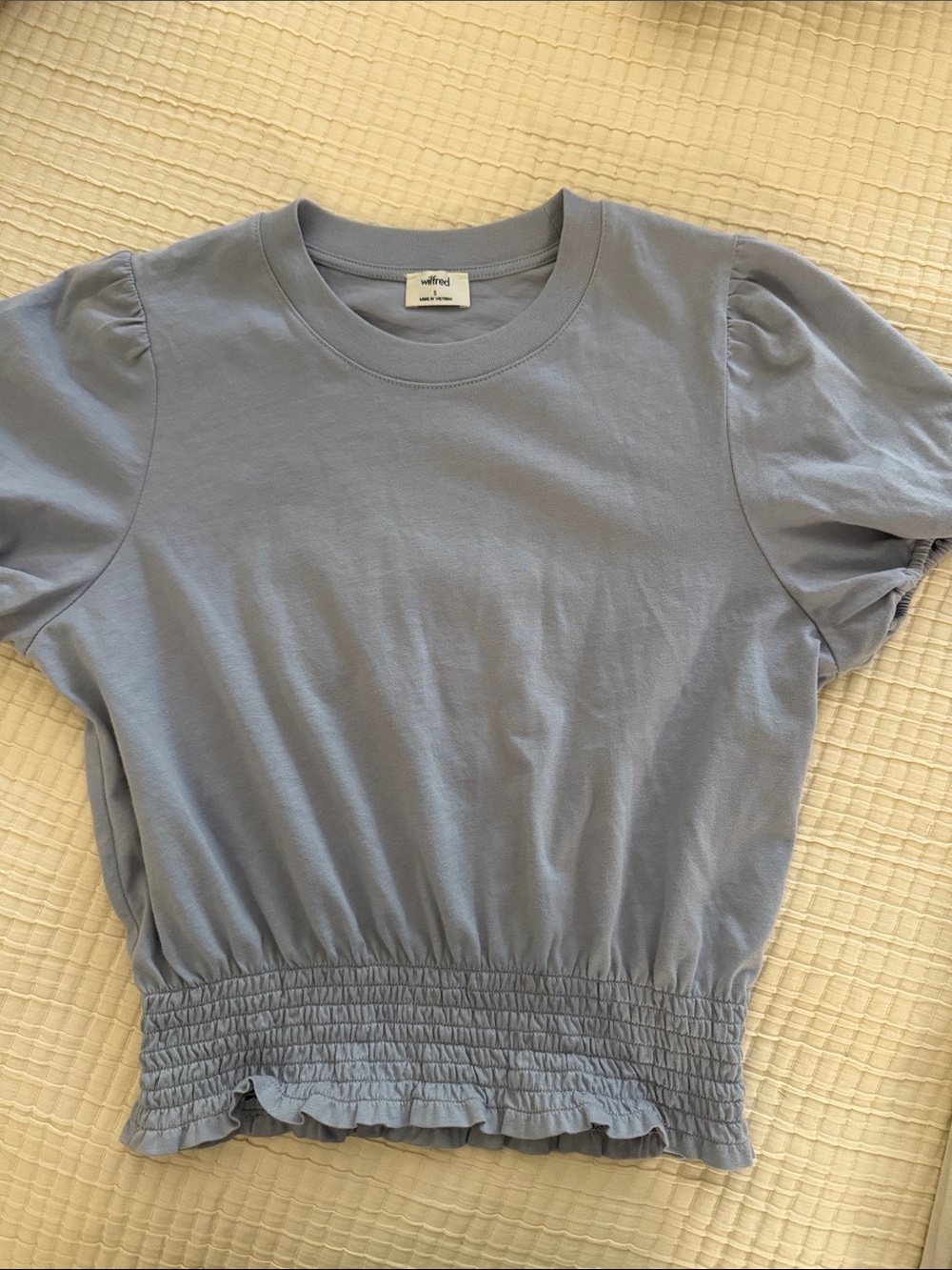 Wilfred Dusty Blue/Periwinkle Puff Sleeve Smocked Waist Tee